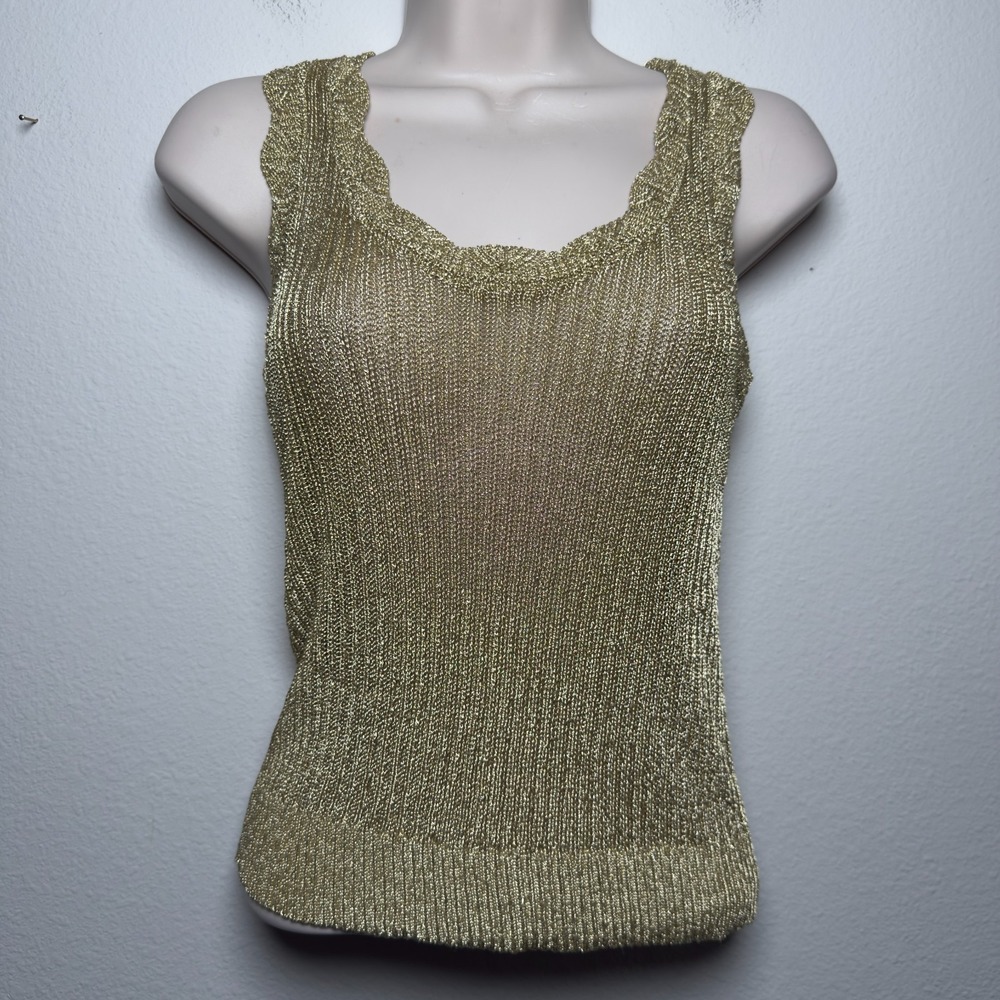 Loft Women Old Money Metallic Slinky Tank Top Small Gold Country Event Party